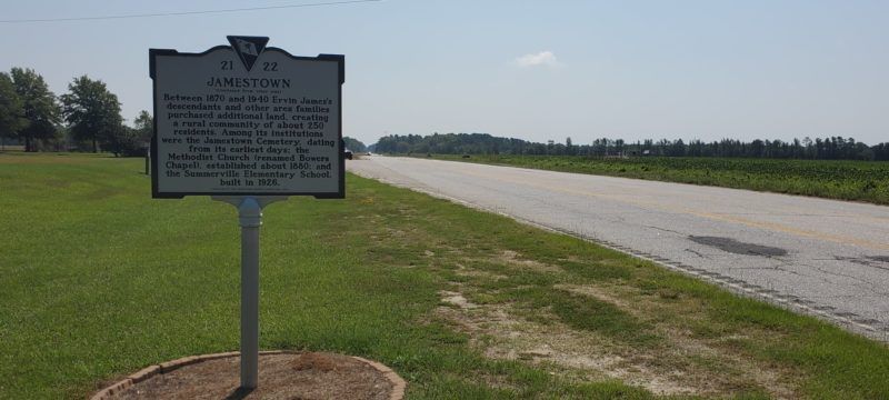 South Carolina Historical Marker #22 designating Jamestown as a historic site significant from 1870 to 1940